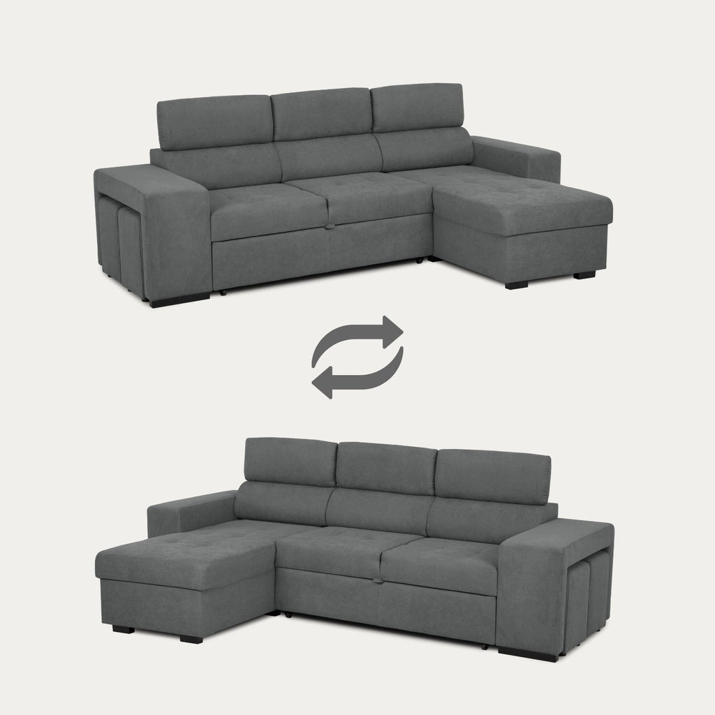 Sofá - cama de 4 lugares com chaise longue reversível, cabeceiras ajustáveis e 2 pufes – JohnC689BCSRG3811_C24