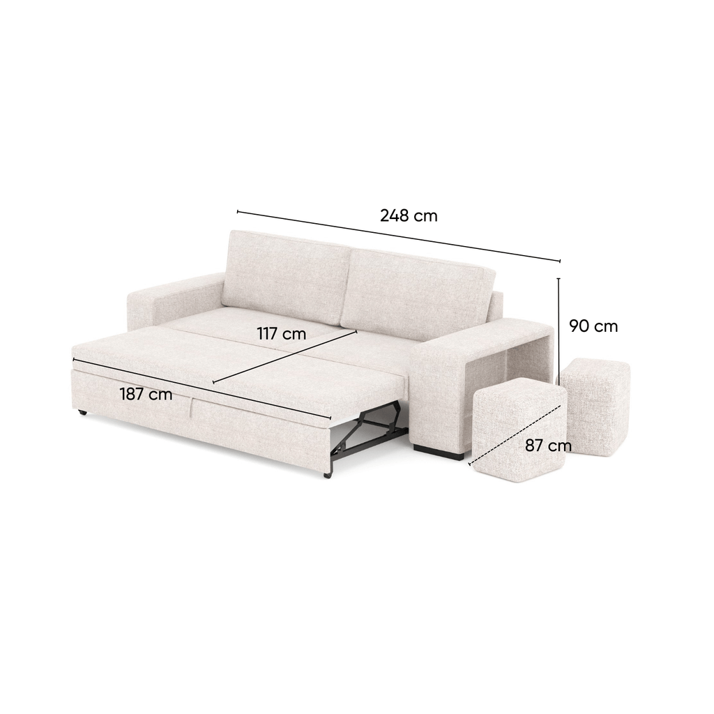 Sofá - Cama 3 Lugares + 2 Puffs - AveryS9903CSRG8242_C24