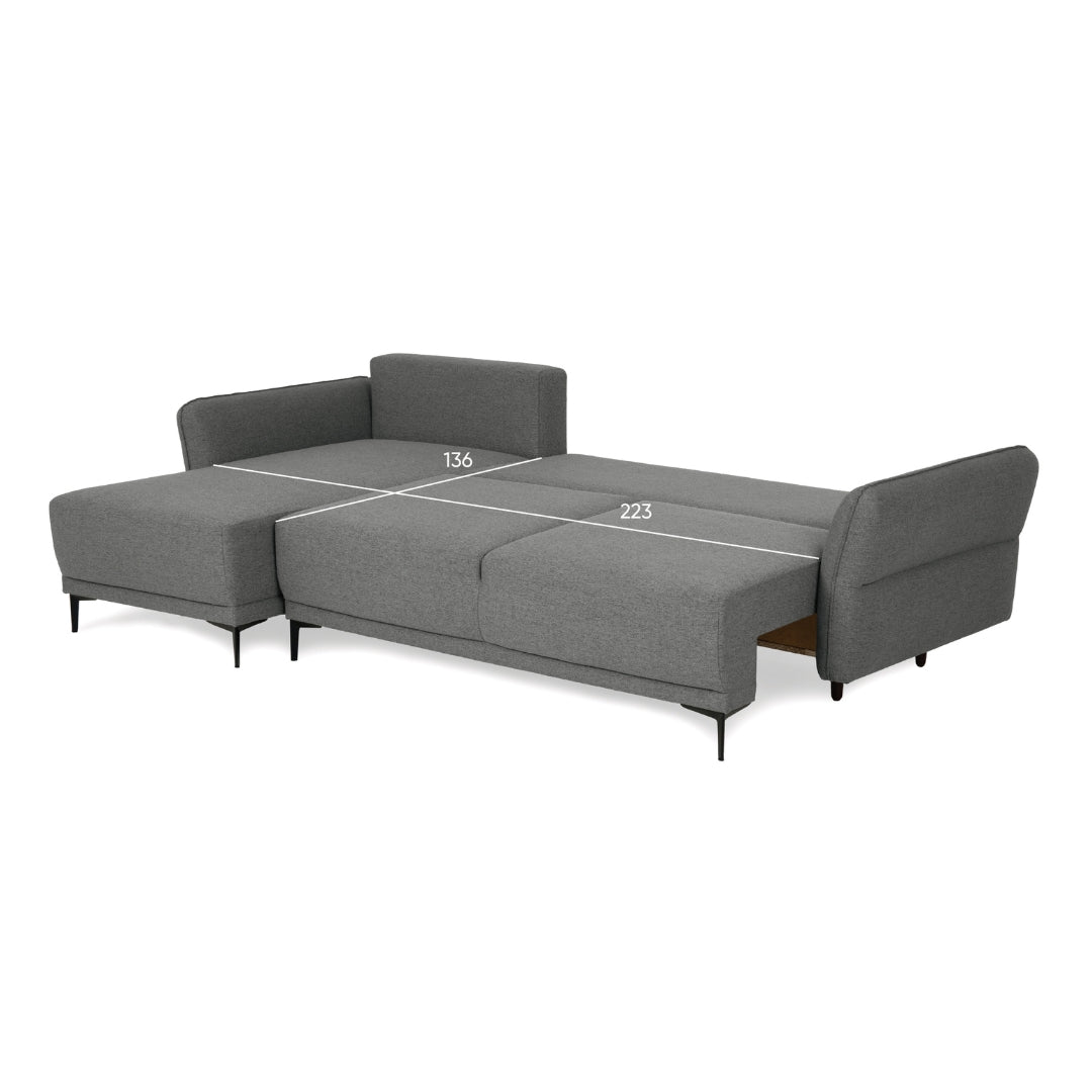 Divano Letto a 3 Posti con Chaise Longue Reversibile - Toby 