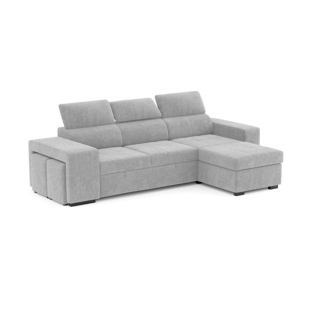 3 Seater Sofa Bed with Chaise Longue and Adjustable Headboards -  John