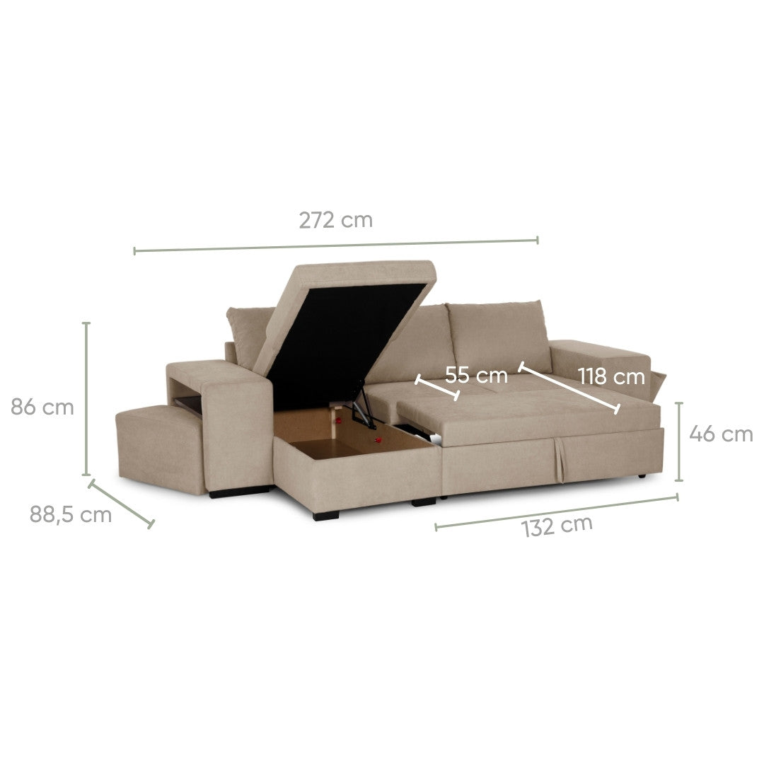 4 Seater Sofa Bed with Chaise Longue - Juan