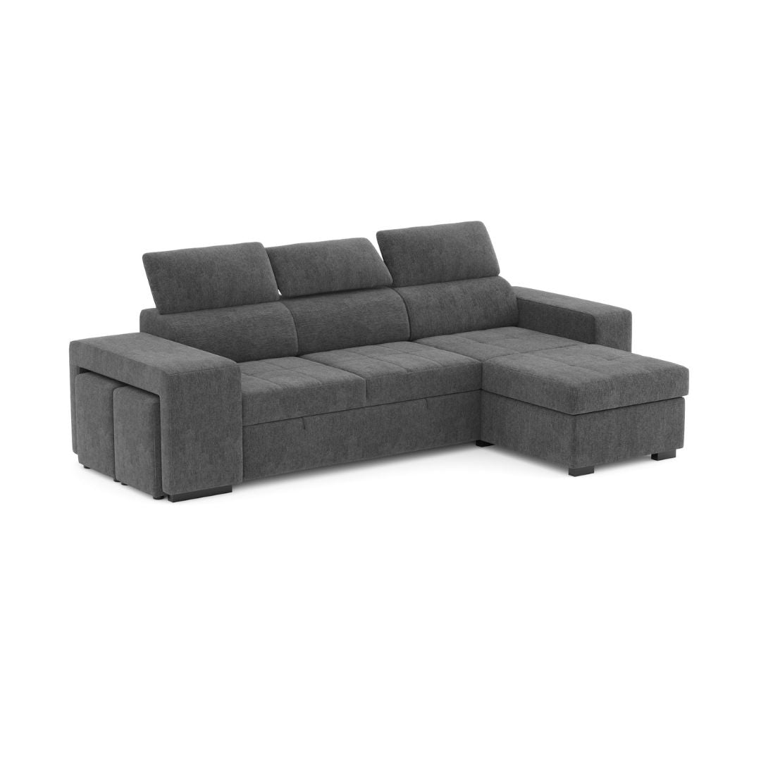 3 Seater Divano Letto con Chaise Longue e Headboards regolabili