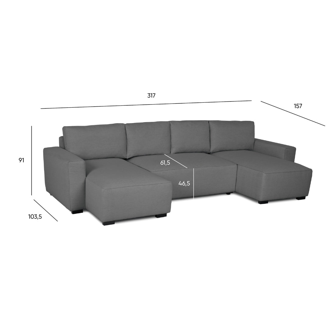 4 Seater Sofa Bed with Panoramic Chaise Longue - Jordan