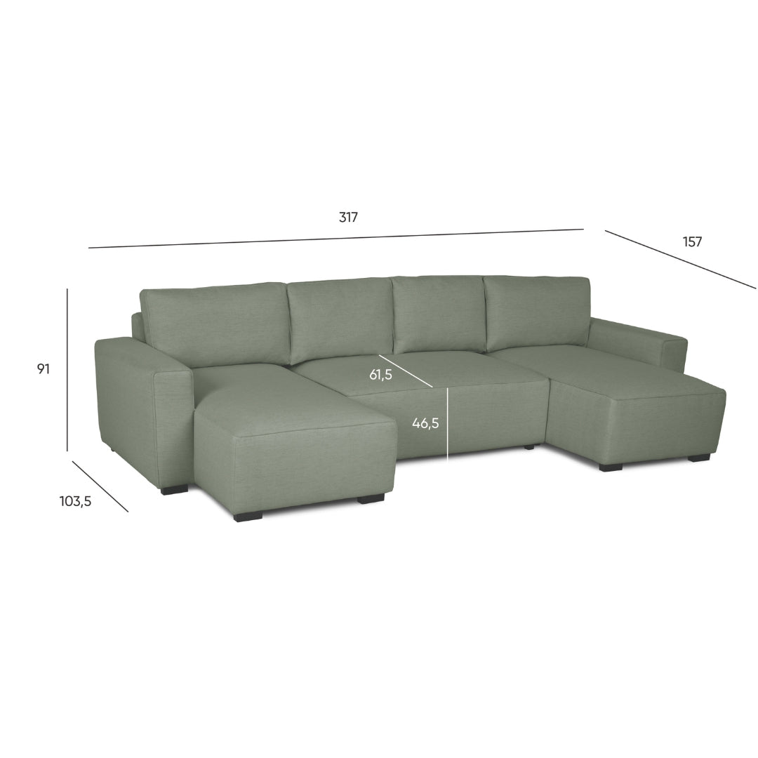 4 Seater Sofa Bed with Panoramic Chaise Longue - Jordan