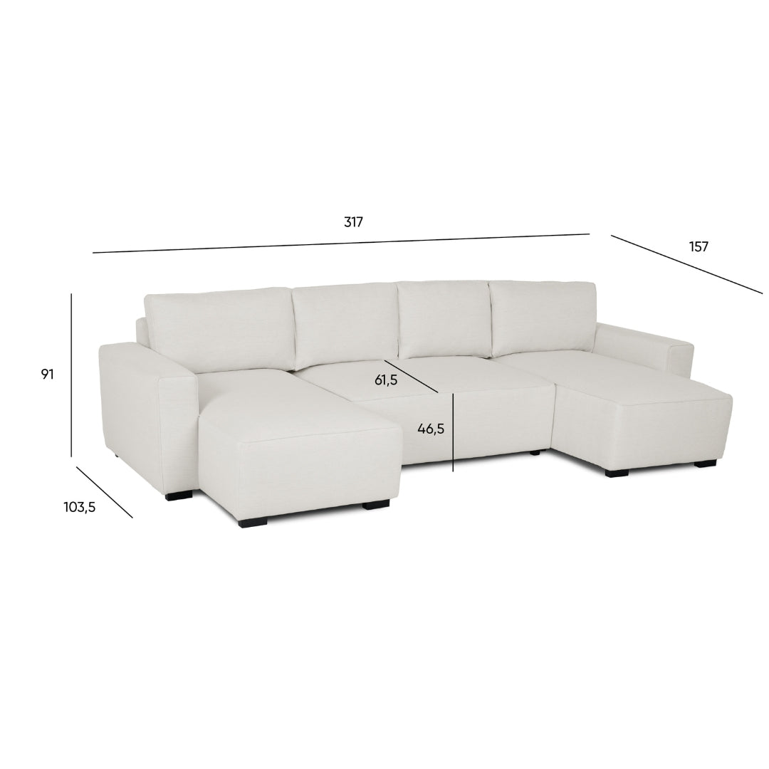 4 Seater Sofa Bed with Panoramic Chaise Longue - Jordan