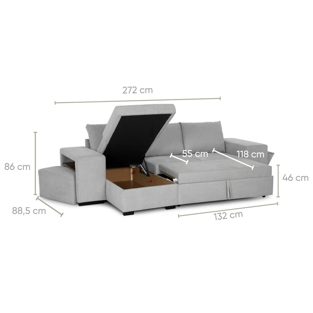 4 Seater Sofa Bed with Chaise Longue - Juan