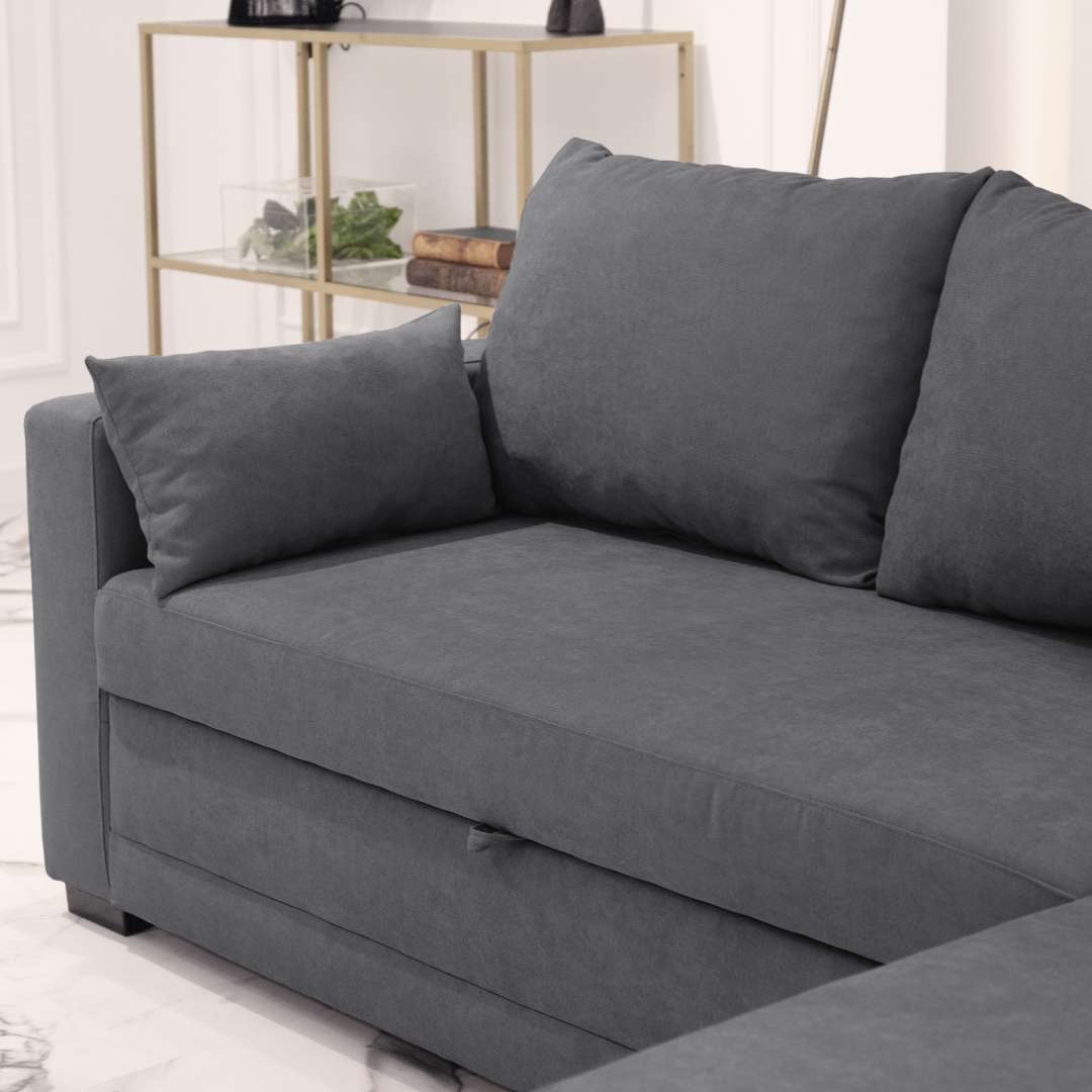 Sofá-cama de 3 lugares com chaise longue reversível