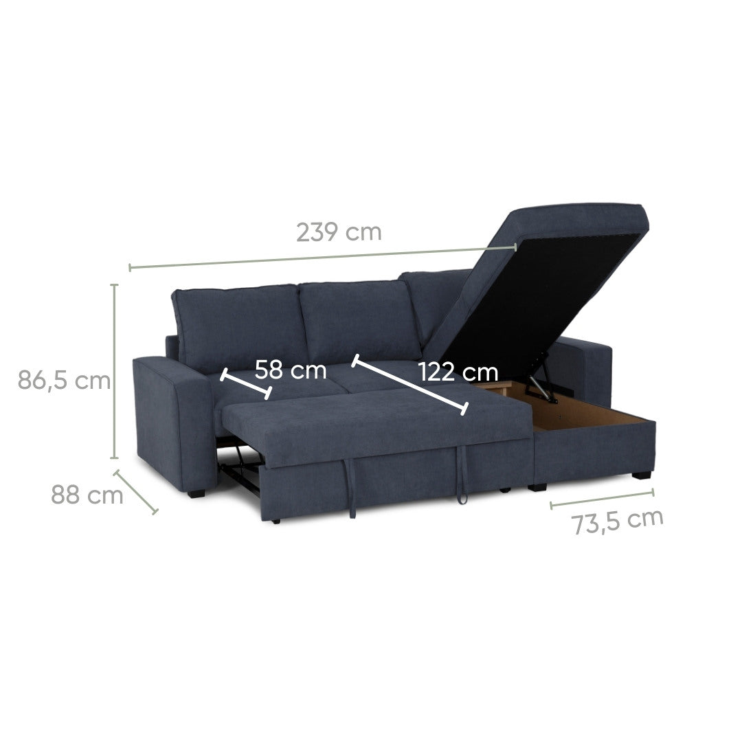 Sofá cama de 3 plazas con chaise longue