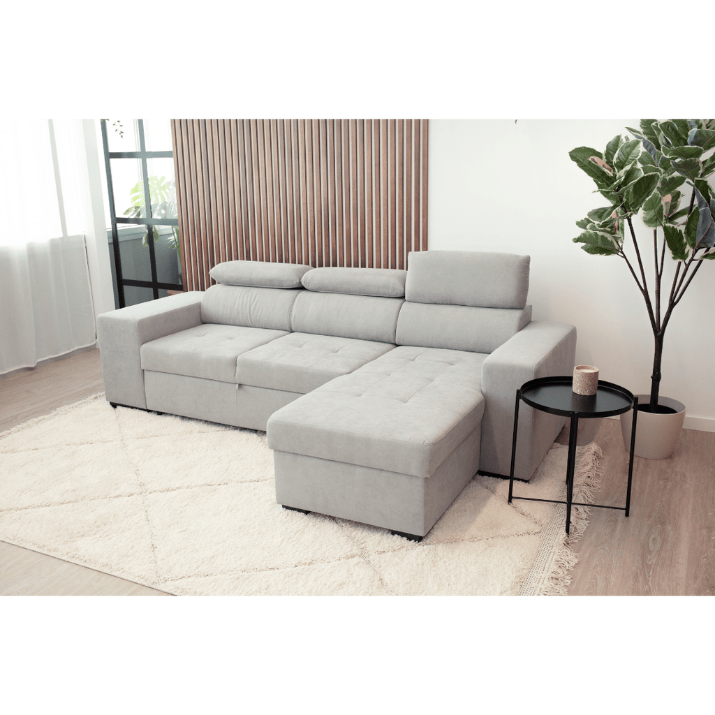 Sofá - cama de 4 lugares com chaise longue reversível, cabeceiras ajustáveis e 2 pufes – JohnC689BCSRG3811_C24