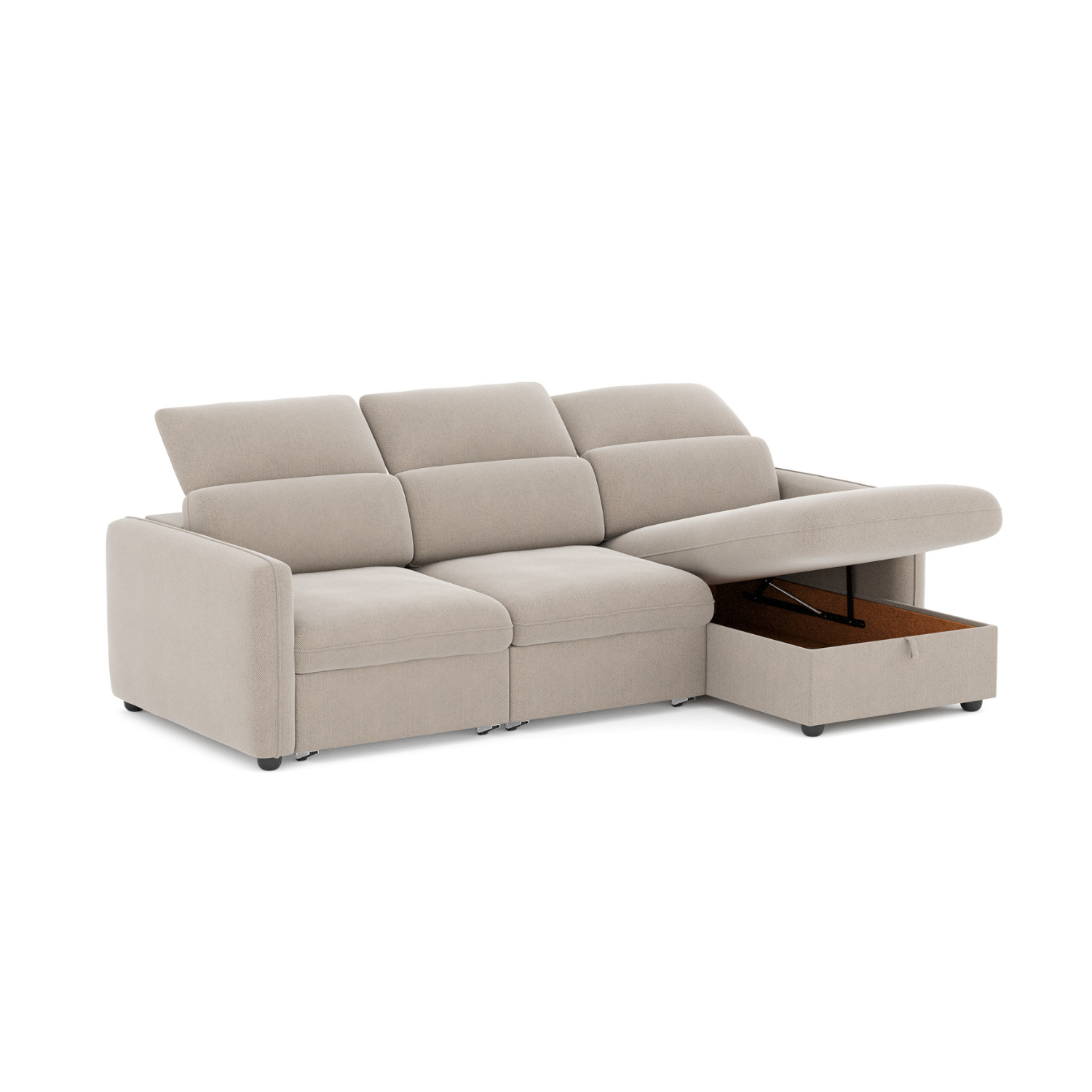 Sofá cama de 3 lugares com chaise longue e cabeceiras ajustáveis ​​- Morgan