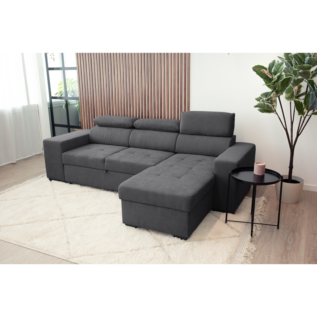 Sofá cama de 3 lugares com chaise longue e cabeceiras ajustáveis ​​- John