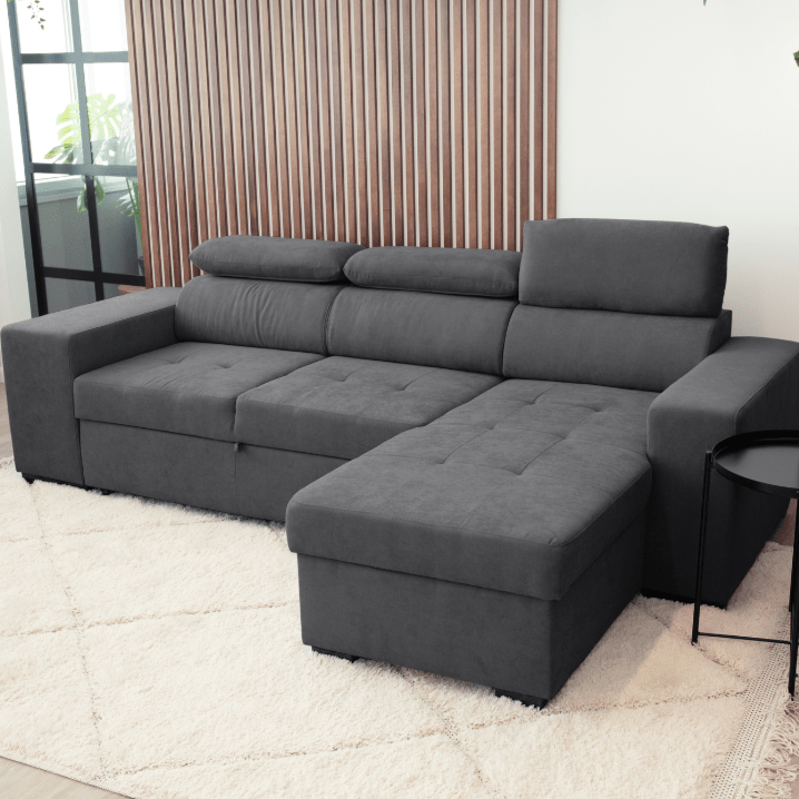 Sofá - cama de 4 lugares com chaise longue reversível, cabeceiras ajustáveis e 2 pufes – JohnC689BCSRG3811_C24