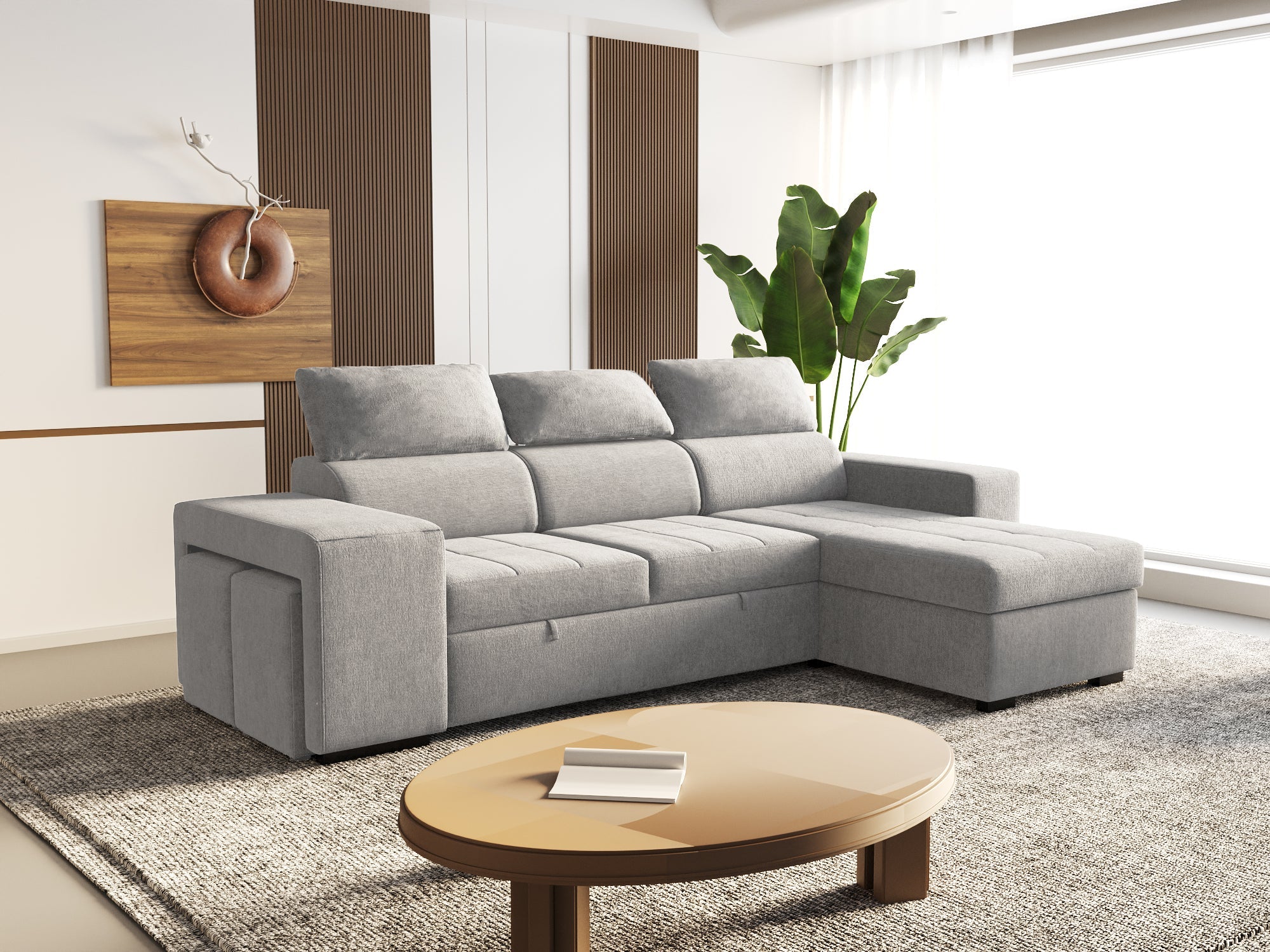 3-Sitzer-Schlafsofa mit Chaiselongue und verstellbaren Kopfteilen