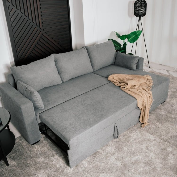 Sofá - Cama 3 Lugares com Chaise Longue Reversível - LeahSofá CamaSofá - Cama 3 Lugares com Chaise Longue Reversível - Leah