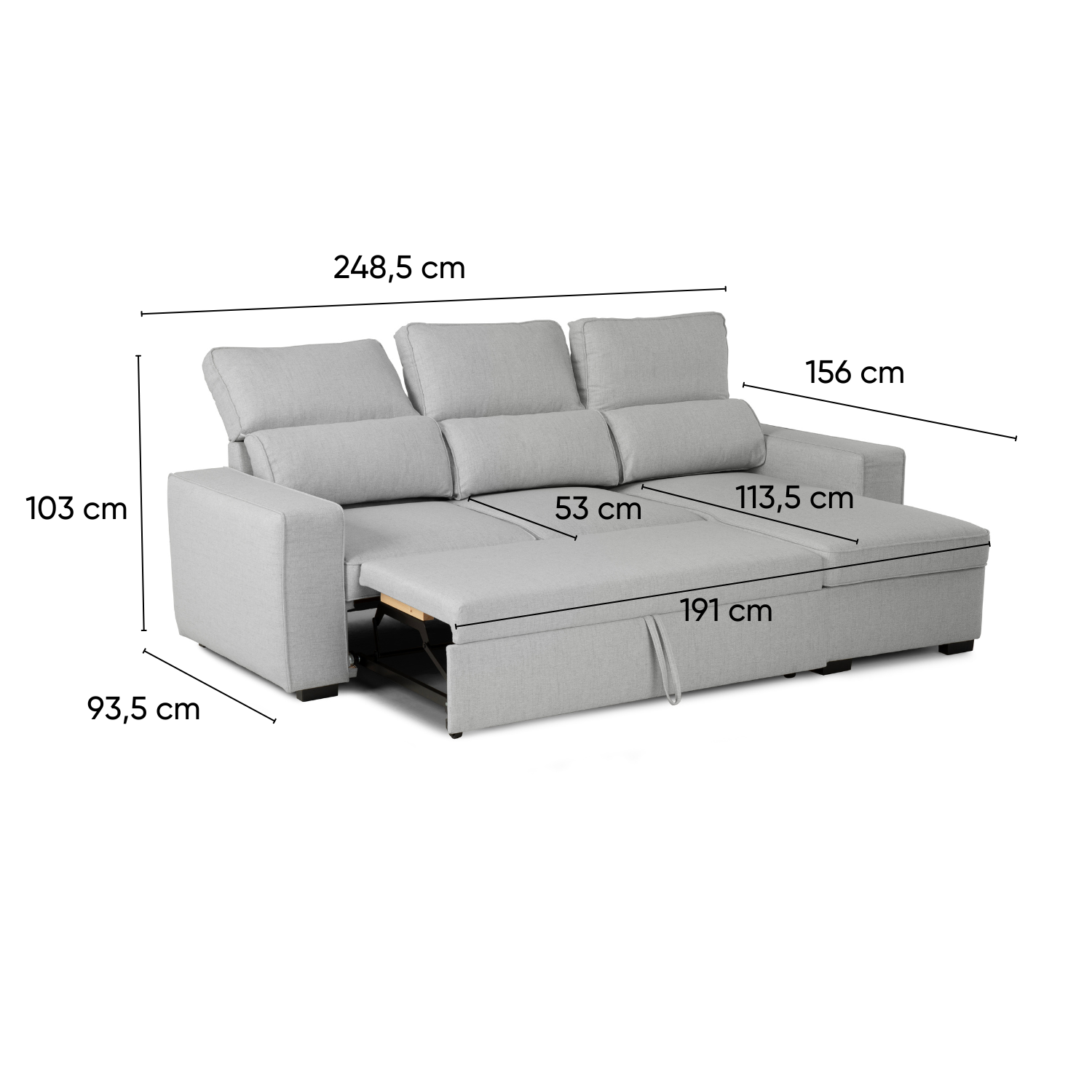 3-Seater Sofa Bed With Reversible Chaise Longue And Storage - Harper