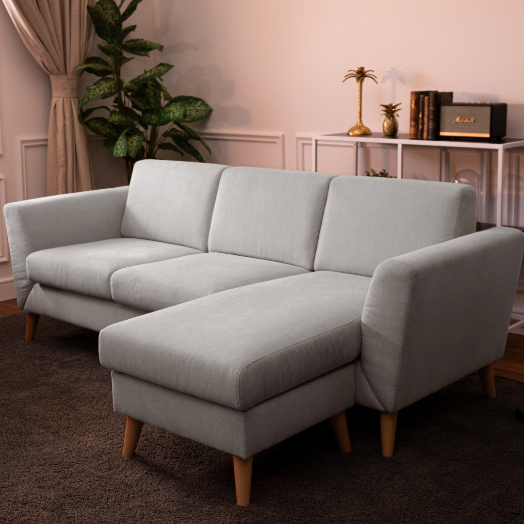 3 Seater Sofa with Chaise Longue and Vintage Legs - Angel