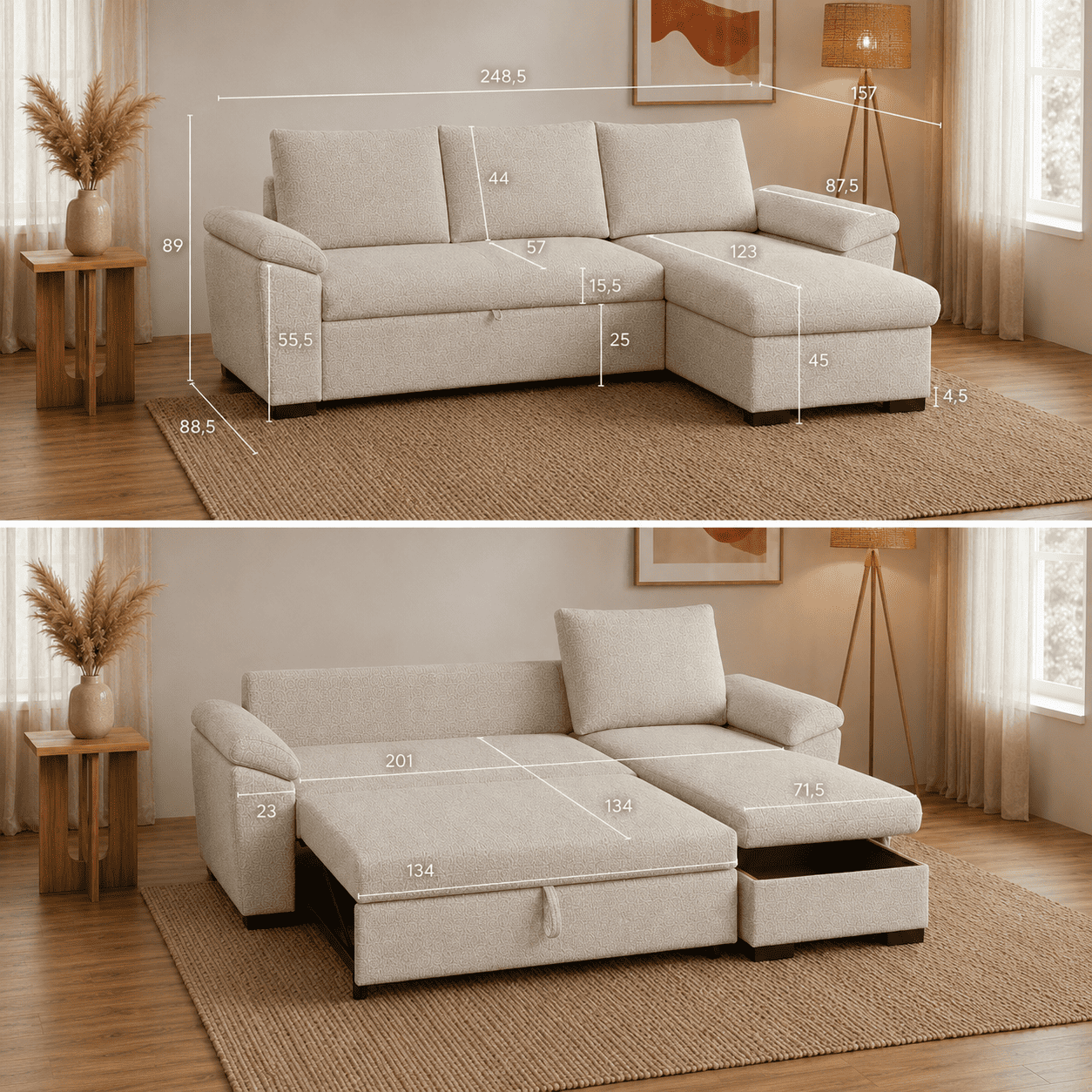 3-Sitzer Schlafsofa mit Chaiselongue - Lorenzo
