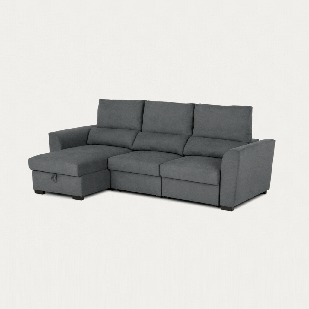 Sofá-Cama 3 Lugares com Chaise Longue Reversível e Encosto Reclinável - Oliver