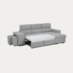 Sofá-cama de 4 lugares com chaise longue reversível, cabeceiras ajustáveis e 2 pufes – John