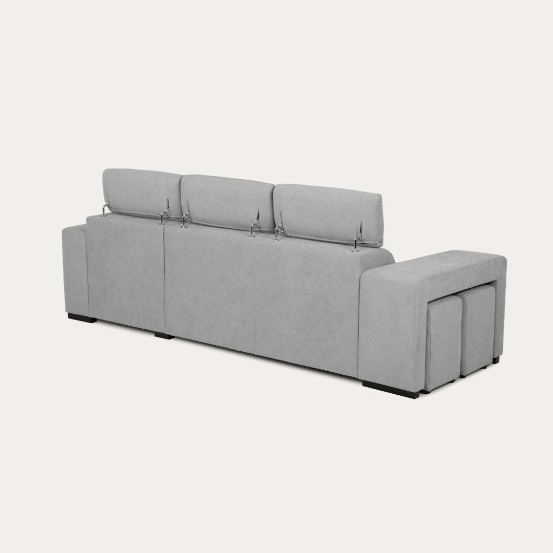 4 Seater Sofa Bed with Chaise Longue and Adjustable Headboards + 2 poufs -  John