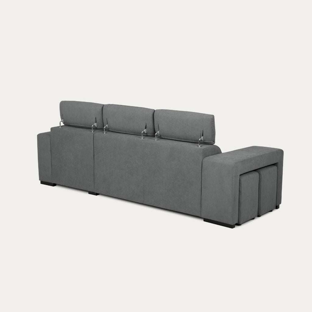Sofá - cama de 4 lugares com chaise longue reversível, cabeceiras ajustáveis e 2 pufes – JohnC689BCSRG3811_C24