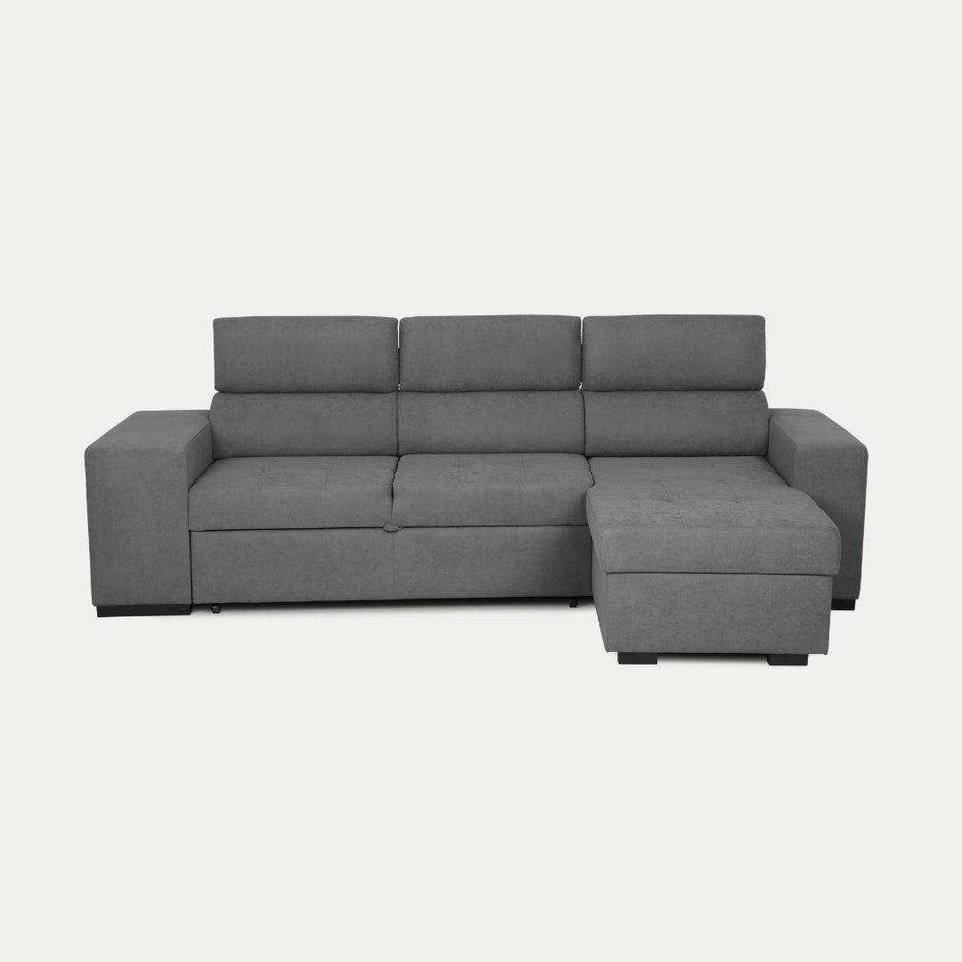 4 Seater Sofa Bed with Chaise Longue and Adjustable Headboards + 2 poufs -  John