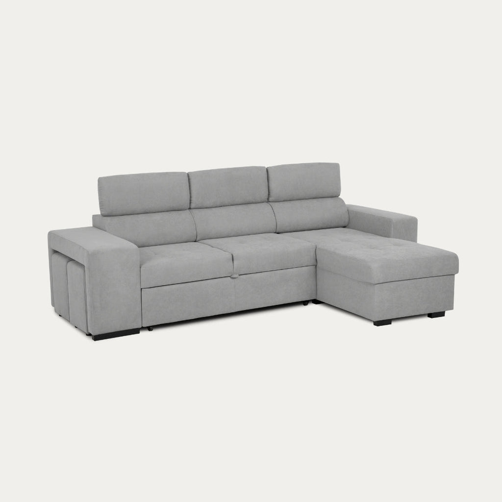Sofá - cama de 4 lugares com chaise longue reversível, cabeceiras ajustáveis e 2 pufes – JohnC689BCSRG3811_C24