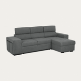 Sofá-cama de 4 lugares com chaise longue reversível, cabeceiras ajustáveis e 2 pufes – John