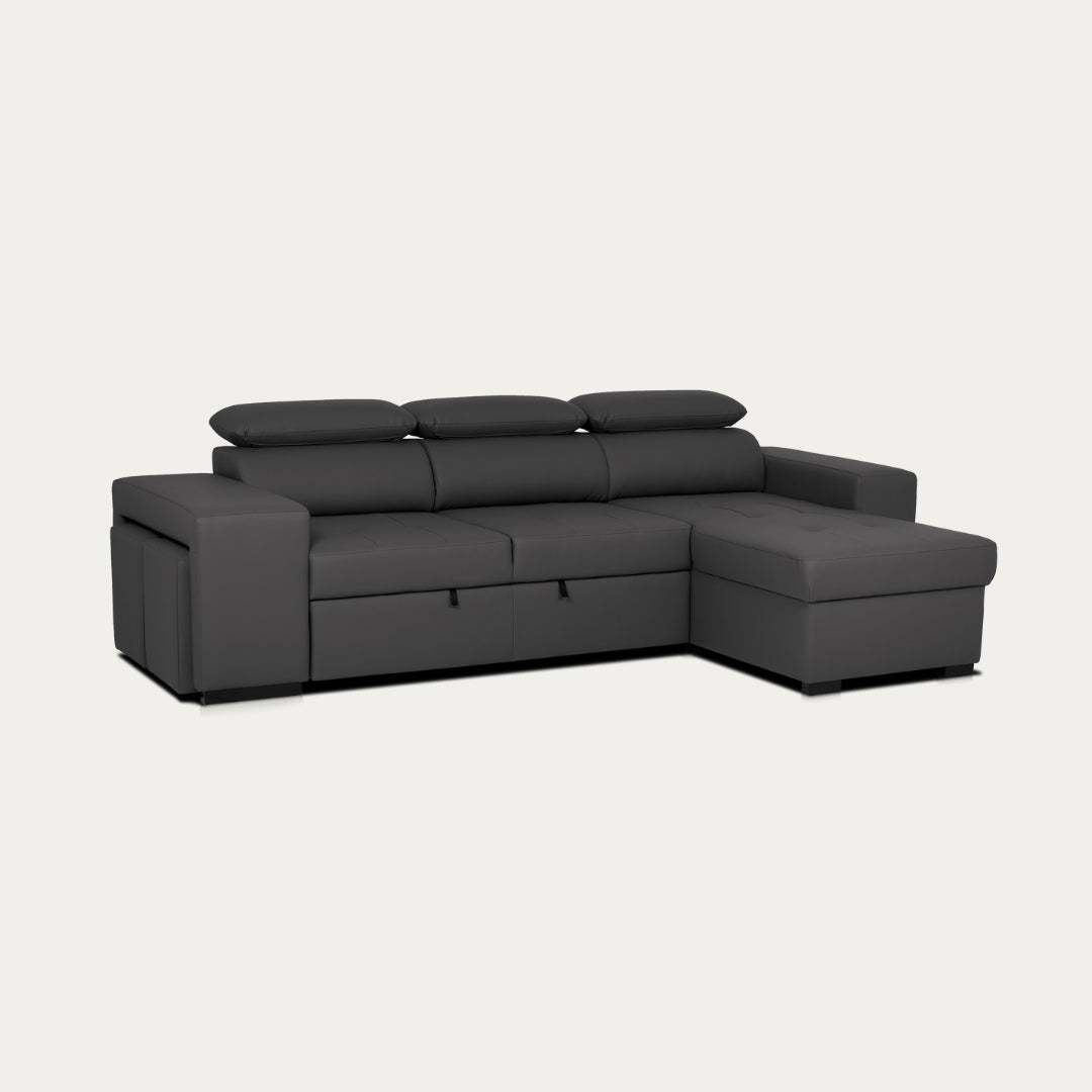 4 Seater Sofa Bed with Chaise Longue and Adjustable Headboards + 2 poufs -  John