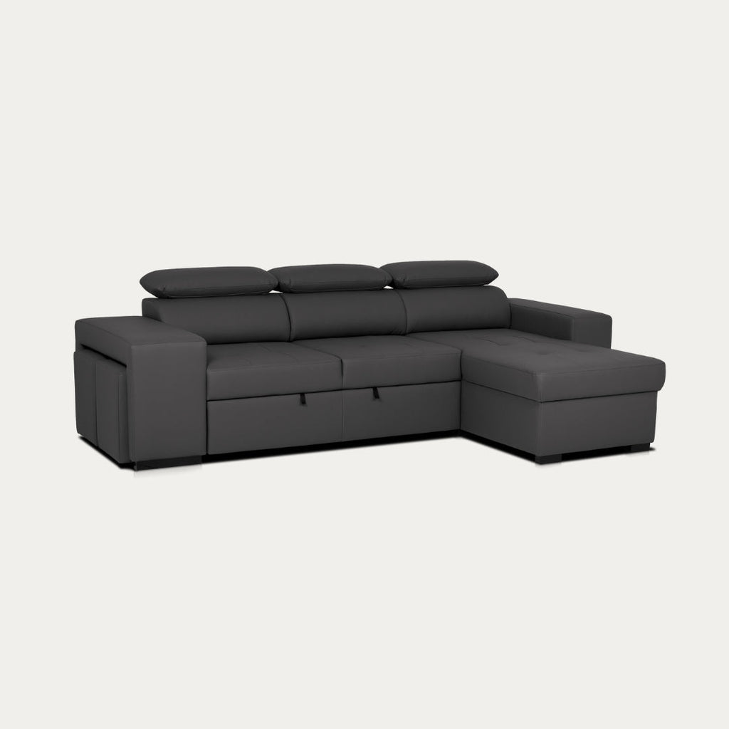Sofá - cama de 4 lugares com chaise longue reversível, cabeceiras ajustáveis e 2 pufes – JohnC689BCSRIPU160_C24