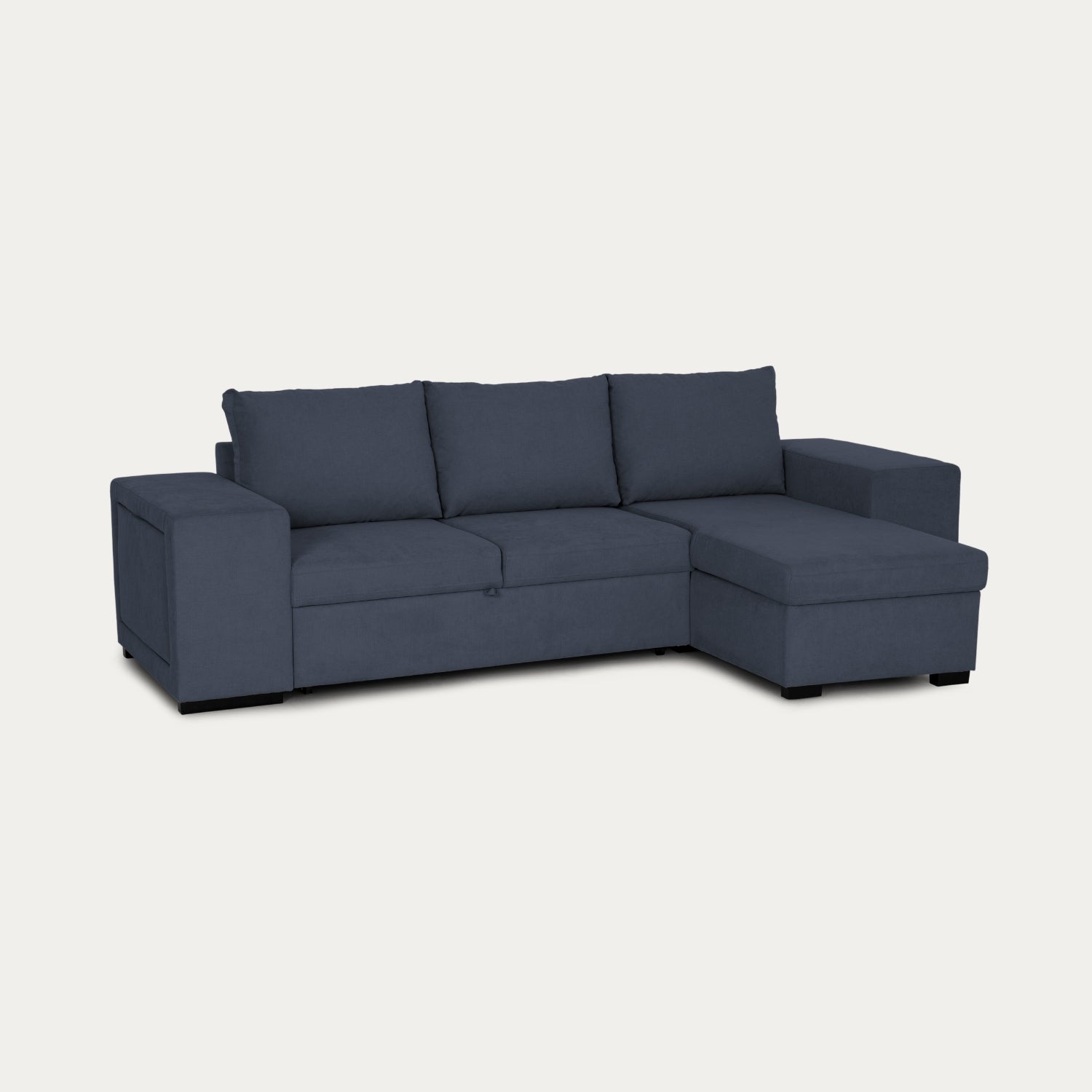 4 Seater Sofa Bed with reversible Chaise Longue, Storage, Shelf and Pouf - Juan