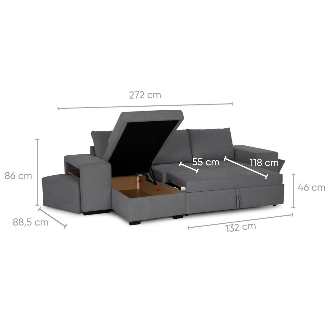 Sofá Cama 4 Lugares com Chaise Longue - Juan