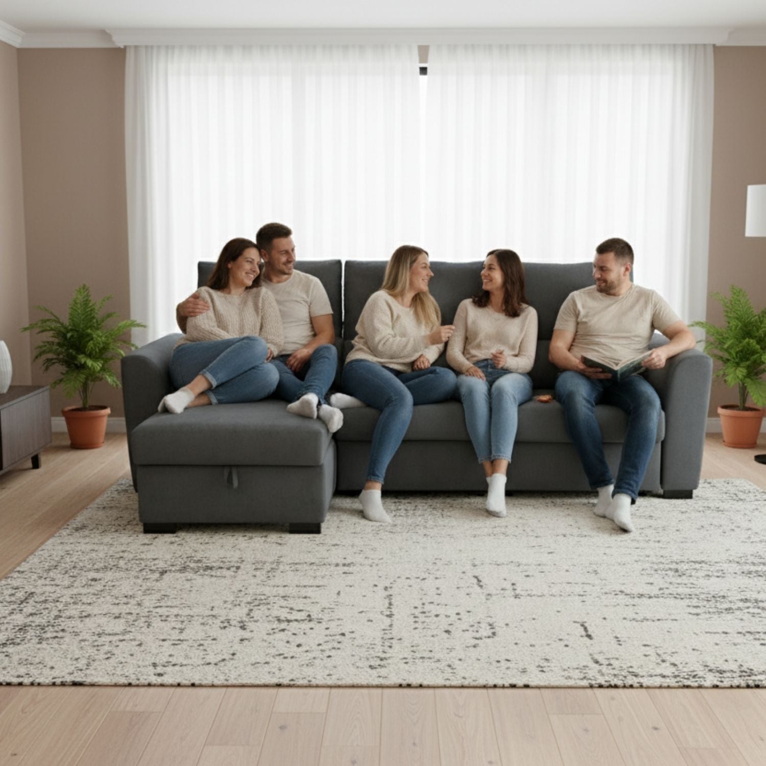 Sofá-Cama 3 Lugares com Chaise Longue Reversível e Encosto Reclinável - Oliver