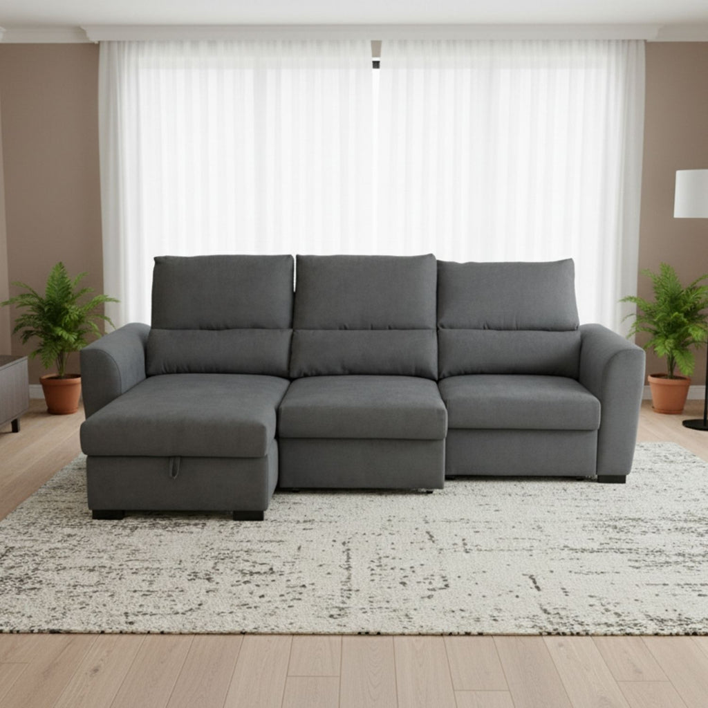 Sofá-Cama 3 Lugares com Chaise Longue Reversível e Encosto Reclinável - Oliver