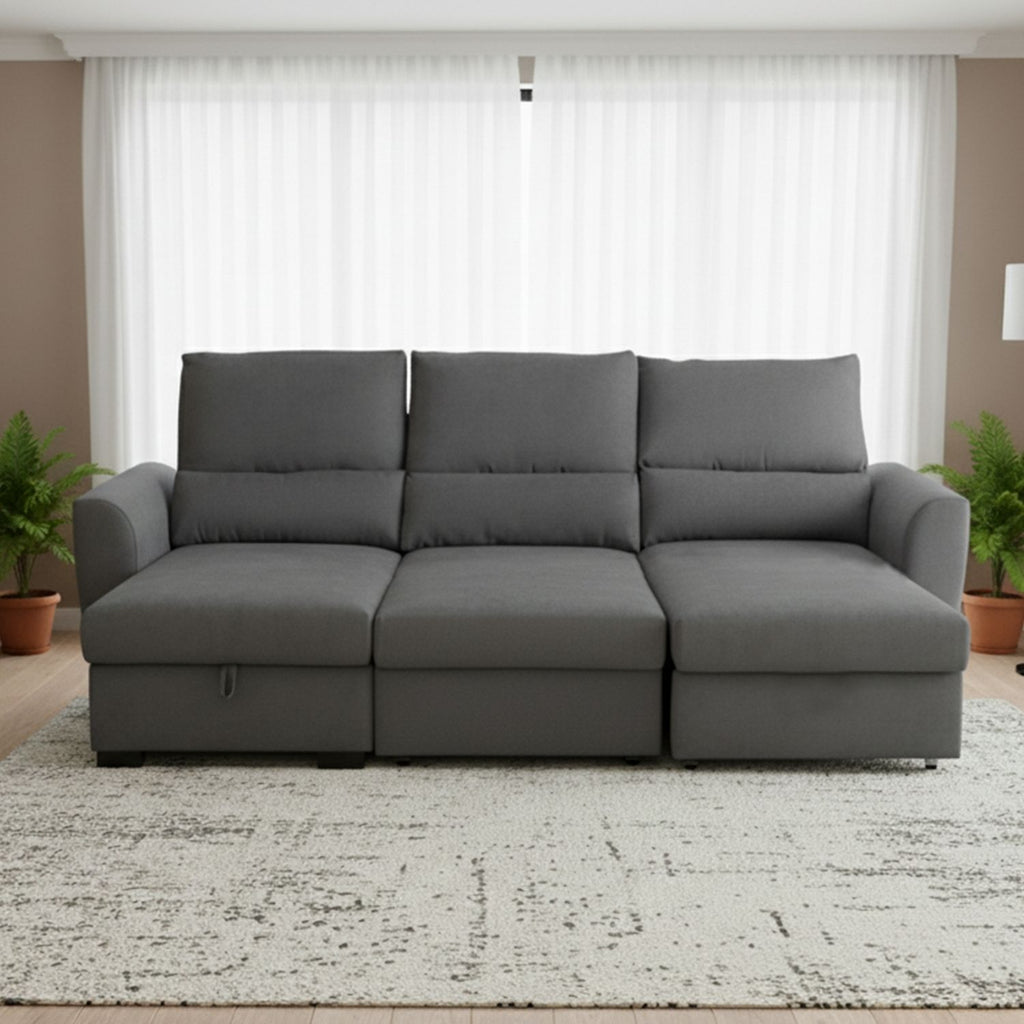 Sofá-Cama 3 Lugares com Chaise Longue Reversível e Encosto Reclinável - Oliver