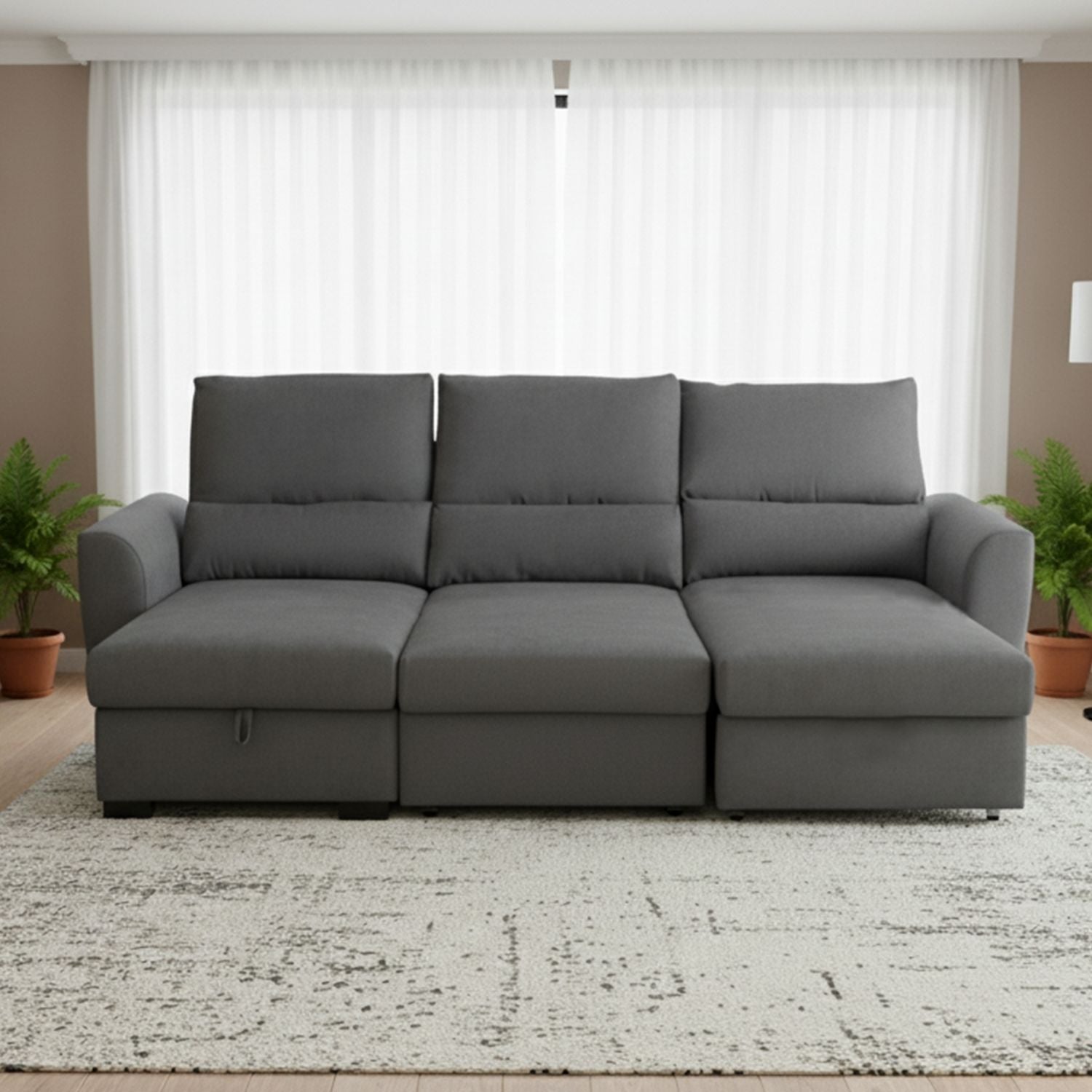 Sofá-Cama 3 Lugares com Chaise Longue Reversível e Encosto Reclinável - Oliver