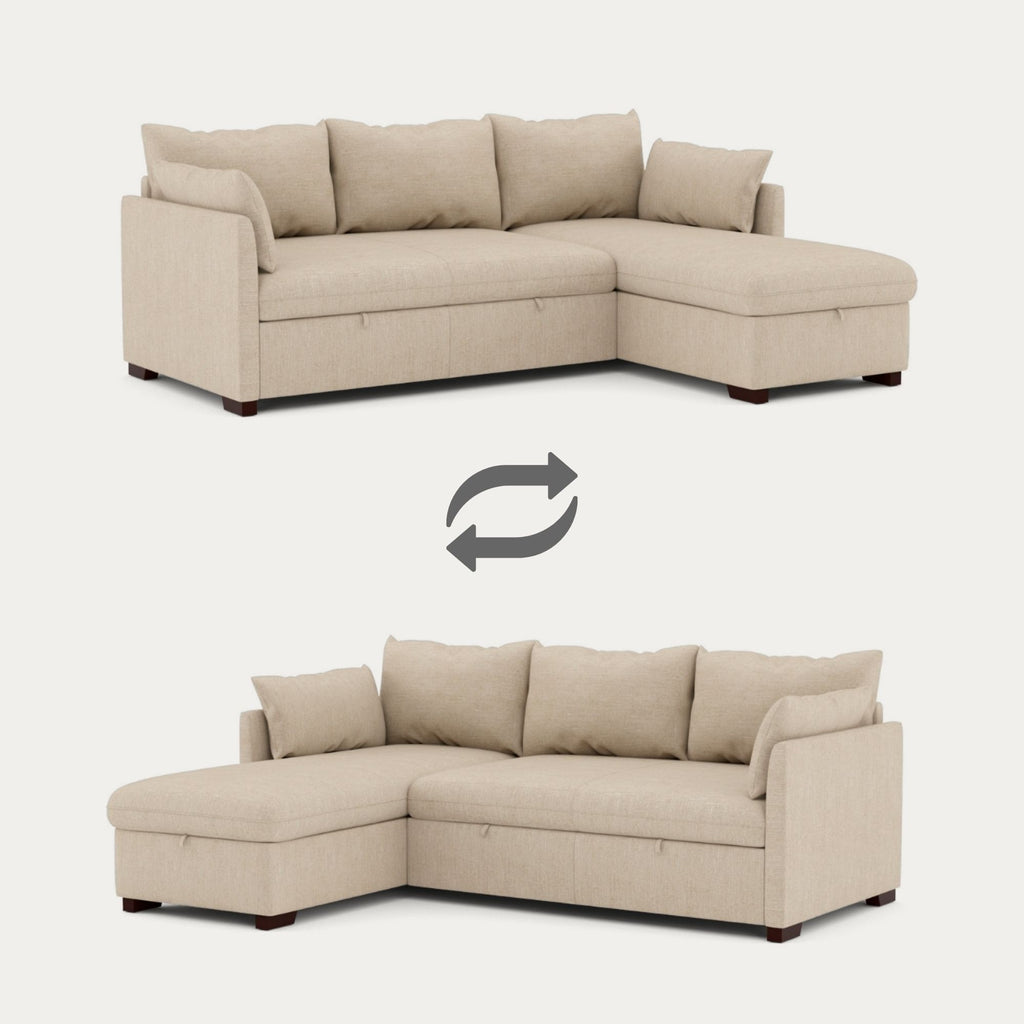 4-seater sofa bed with chaise longue and storage – Orlando