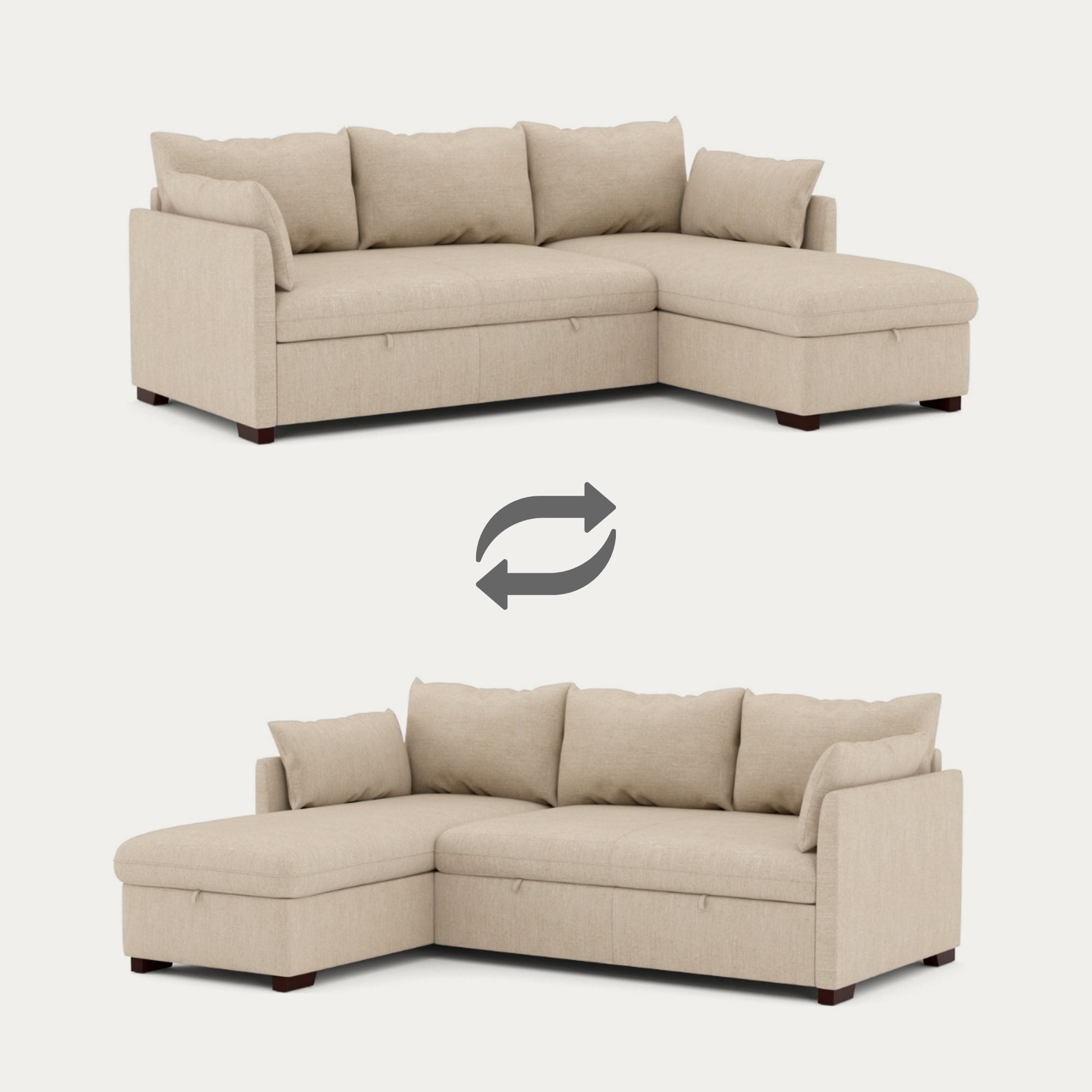 Sofá-cama de 4 lugares com chaise longue e arrumação – Orlando