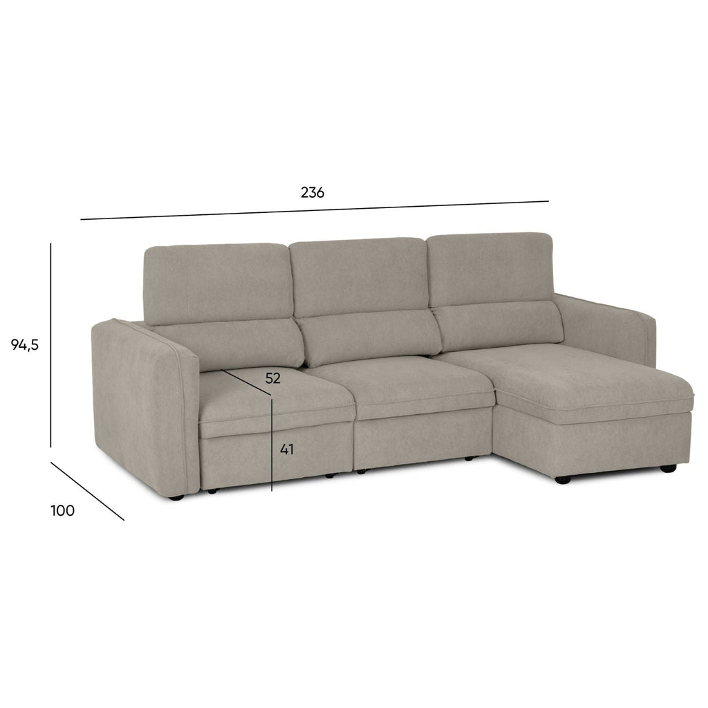 Sofá - Cama 4 Lugares com Chaise Longue Reversível e Cabeceiras Ajustáveis - MorganC1454CFSRG9140_C24