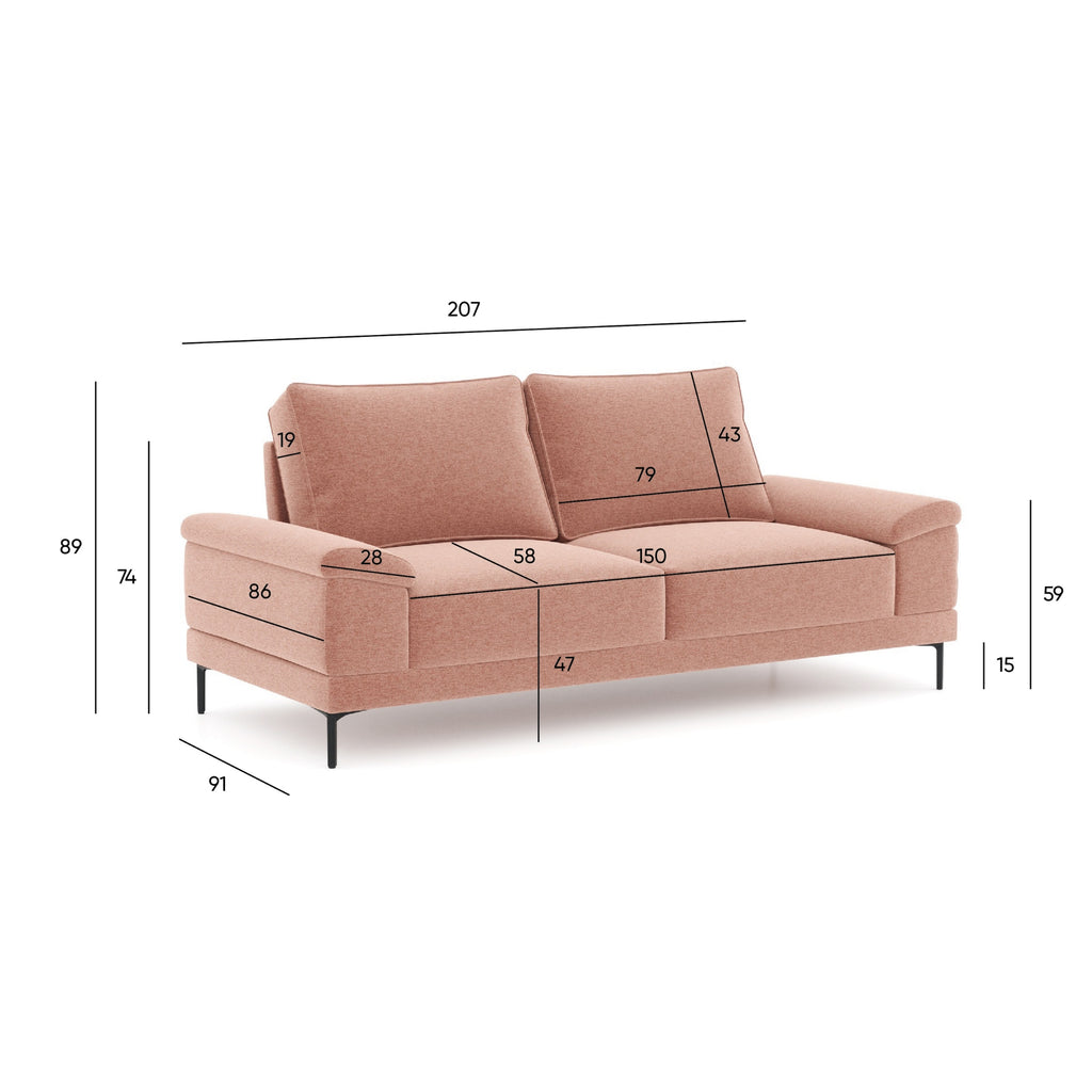 Sofá 3 Lugares com Pé Alto Metálico – LyraSofá 3 Lugares com Pé Alto Metálico – Lyra