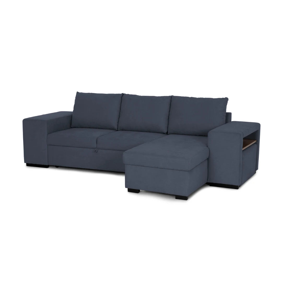 4 Seater Sofa Bed with reversible Chaise Longue Storage Shelf and Po