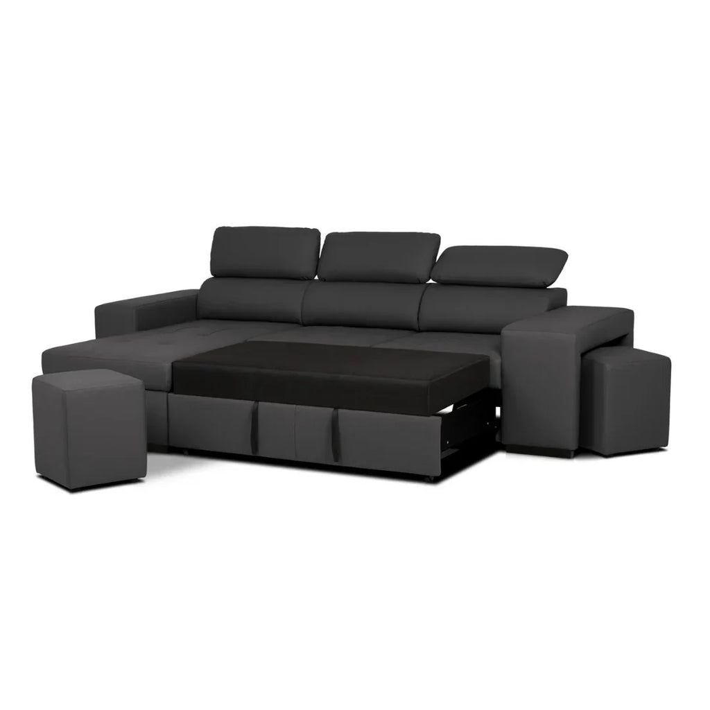 Sofá - cama de 4 lugares com chaise longue reversível, cabeceiras ajustáveis e 2 pufes – JohnC689BCSRG3810_C24