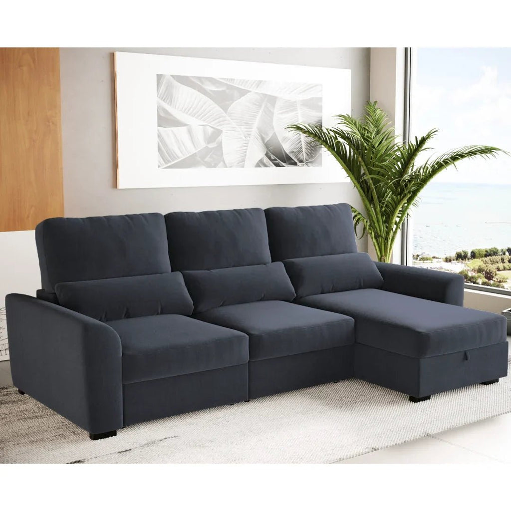 Sofá - Cama 3 Lugares com Chaise Longue Reversível e Encosto Reclinável - OliverC1009CFSRC1722_C24