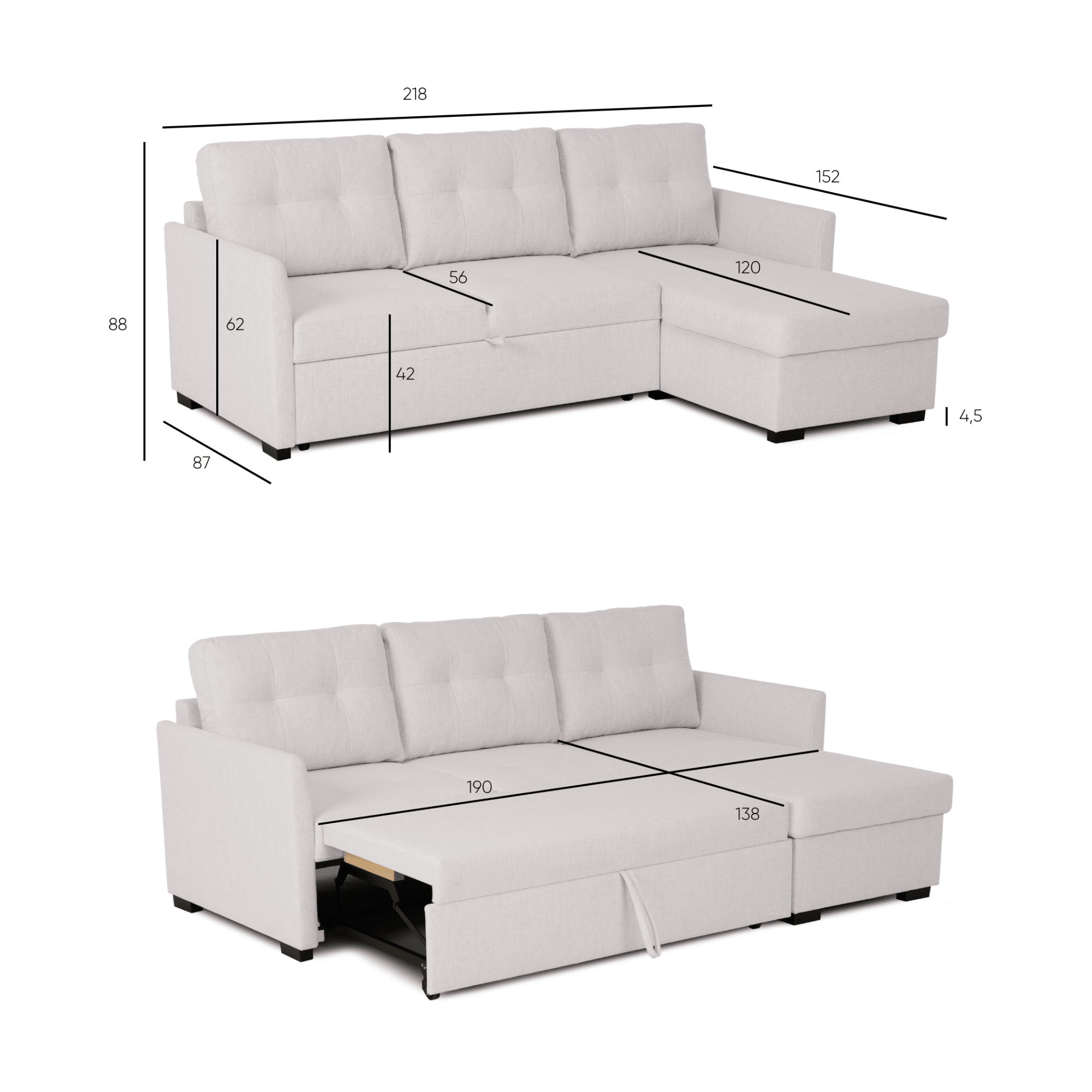 Sofá - cama 3 Lugares com chaise longue - EnzoBudwing