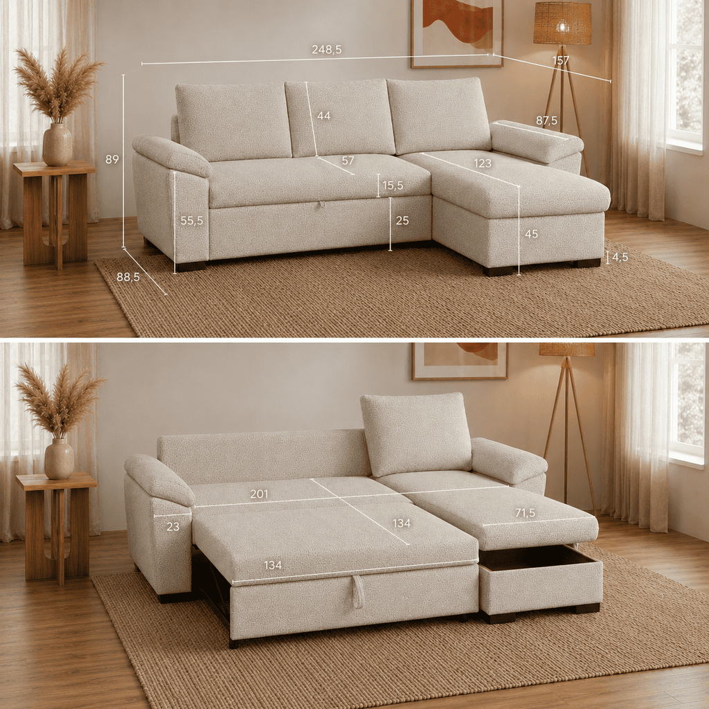 Sofá-cama 3 Lugares com chaise longue - LorenzoSofáBudwing