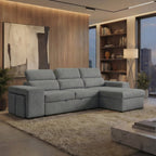 Sofá - cama de 4 lugares com chaise longue reversível, cabeceiras ajustáveis e 2 pufes – JohnSofáBudwing