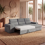 Sofá - cama de 4 lugares com chaise longue reversível, cabeceiras ajustáveis e 2 pufes – JohnSofáBudwing