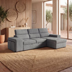 Sofá - cama de 4 lugares com chaise longue reversível, cabeceiras ajustáveis e 2 pufes – JohnSofáBudwing