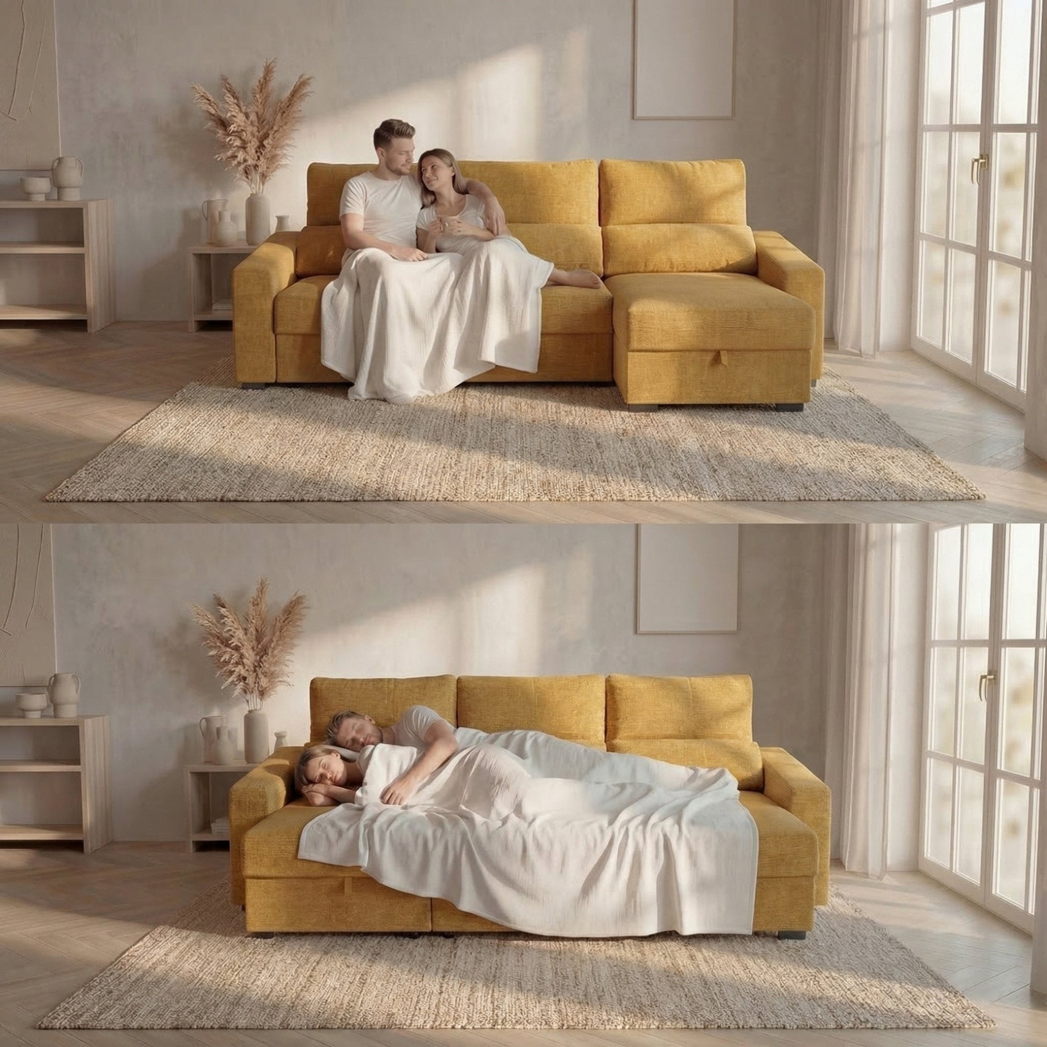 Sofá Cama de 4 Lugares com Chaise Longue Reversível - LukeBudwing