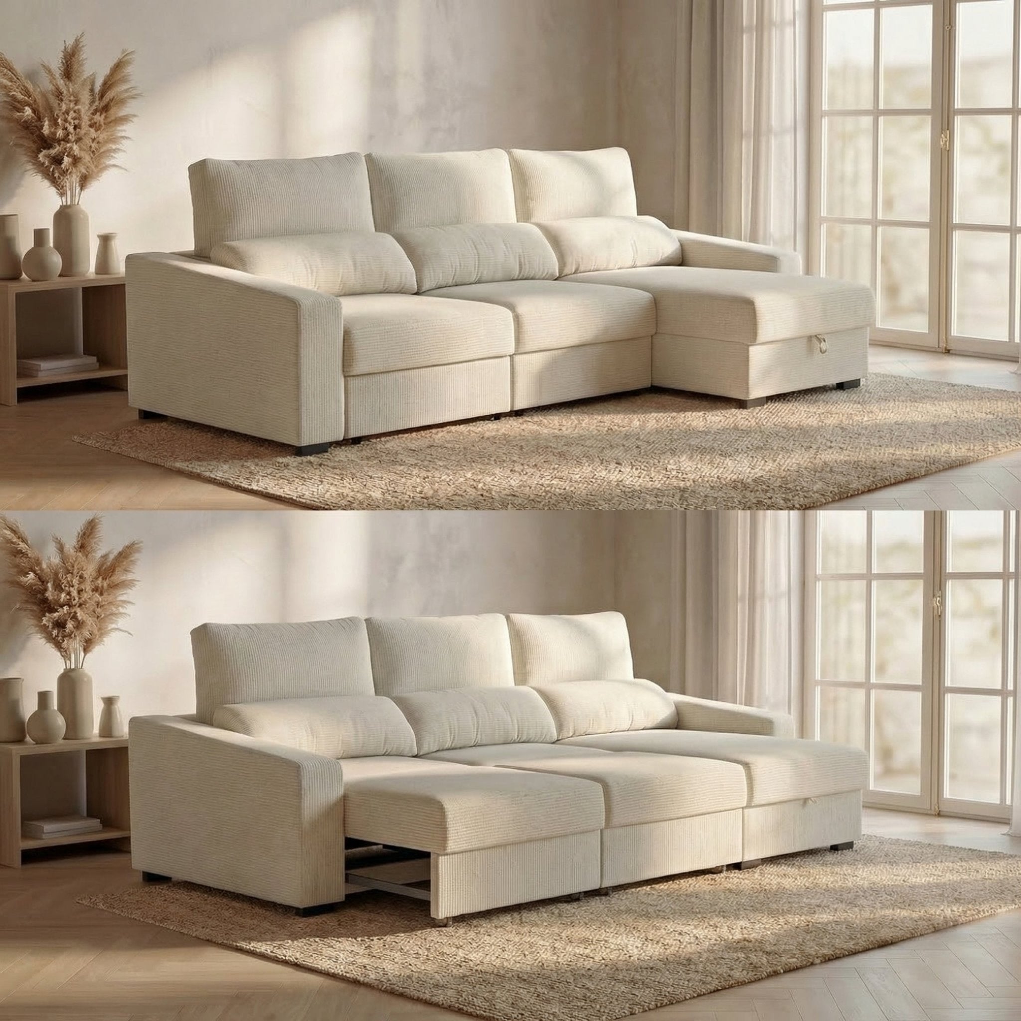 Sofá Cama de 4 Lugares com Chaise Longue Reversível - LukeBudwing